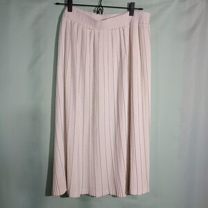 Cream Pleated Midi Skirt Elastic Waist Flowy Lightweight Neutral Skirt